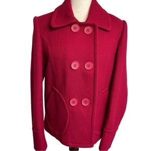 Women’s Mossimo Wool Blend Winter Peacoat Double Breasted Size M Red Herringbone